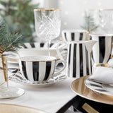 Elegant Black & White Striped Coffee/Tea Set - 14 Pieces RIBS | 52704