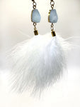 White Long Feather Earrings with White Faux Stone | P323