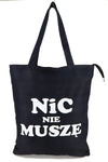 Cotton Shopping Bag with Funny Print and Zipper - Nic nie muszę | 7GA0509