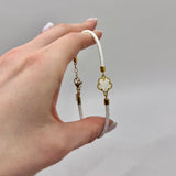Five Leaf Flower Leather Braided Bracelet | DOT-410