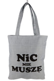 Cotton Shopping Bag with Funny Print and Zipper - Nic nie muszę | 7GA0509