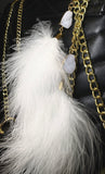 White Long Feather Earrings with White Faux Stone | P323