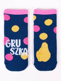 YO! Girls' Dark Blu Ankle Socks with ABS and Dot Pattern | SKA-0021G-DB