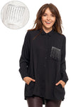 Women's Black Shirt with Sparkling Decoration | OKD4000-002