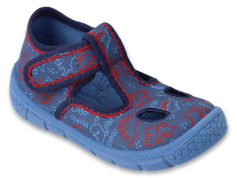 Befado Dark Blue Daycare Slippers with Dino Pattern / Sneakers - Honey | 630P016