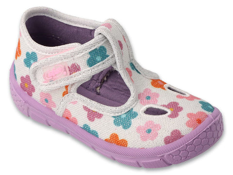 Befado Light Gray Daycare Slippers / Sneakers with Flowers Pattern - HONEY | 630P020
