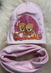 Light Pink Beanie and Tube Scarf Set with Teddy Bear Print ~ 5-10 years | HAL-68-LP