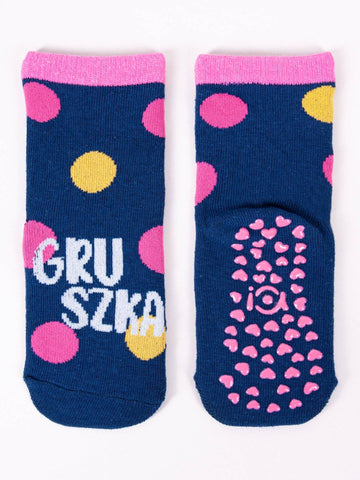 YO! Girls' Dark Blu Ankle Socks with ABS and Dot Pattern | SKA-0021G-DB