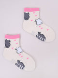 YO! Girls' Light Yellow Ankle Socks with ABS and Cats Pattern | SKA-002G-LY