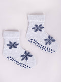 YO! Girls' Light Gray Ankle Socks with ABS and Snowflakes Pattern | SKF-0005GAA-LG