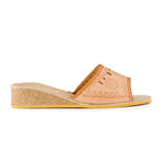 Women's Beige Wedge Leather Open Toe Slippers  | K-1149B