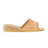 Women's Beige Wedge Leather Open Toe Slippers  | K-1149B