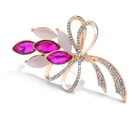 Golden and Pink Flower Brooch with Zirconias - Broszka | BR00761