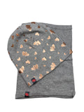 Girls' Light Beanie with Golden Hearts Pattern and Tube Scarf Set ~2-6 years | SERCA2