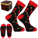 Funny Men's Black Socks with Hearts Pattern in Can | CMLW700-002