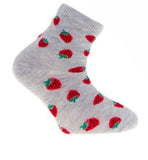 Girl's Gray Ankle Socks with Strawberry  | CSG200-072-GR