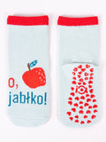 YO! Girls' Light Blue Ankle Socks with ABS and Apple Embroidery | SKA-0021G-LB1