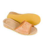 Women's Beige Leather Open Toe Slippers  | K-1149B