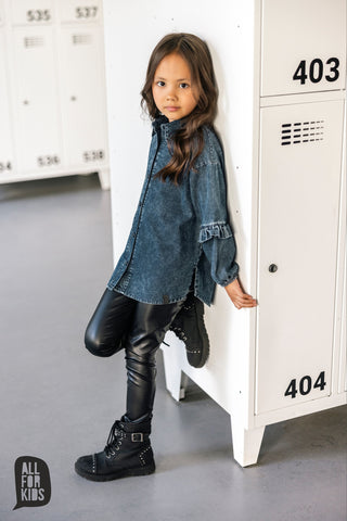 All For Kids Girls' Black Eco Leather Leggings | S-156