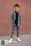 All For Kids Boys' Gray Plaid Cotton Pants | S-155