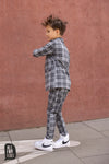 All For Kids Boys' Gray Plaid Cotton Pants | S-155