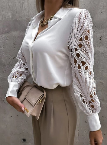 Elegant White Lace Sleeve Shirt | BL-2332-WH