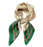 Chain Print Silky Feel Deep Green Scarf - 70×70 cm Square Bandana | BD-9