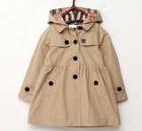 Khaki Hooded Trench Coat Plaid Accents Aka B-Berry | JAC-95