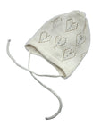 Girls' 100% Cotton Tied Beanie with Embroidered Hearts ~0-12 months | AND