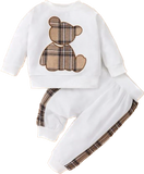 Cream White Sweatshirt and Pants Set with Bear Patch | GBH-12