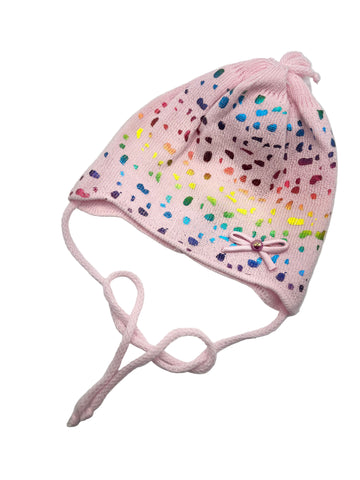 Girls' 100% Cotton Tied Beanie with Multicolor Pattern ~0-6 months | PERFECT