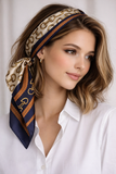 Chain Print Silky Feel Navy Blue Scarf - 70×70 cm Square Bandana | BD-10