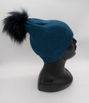 Women's / Teenager Blue Beanie with Pompom | 299C216-B