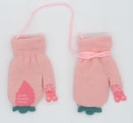 Light Pink Kids Veggie Winter Mittens with String | D253-LP