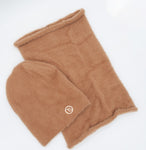 Women's Light Brown Beanie A'la Alpaca and Tube Scarf Set | 710C28-LBR
