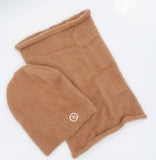 Women's Light Brown Beanie A'la Alpaca and Tube Scarf Set | 710C28-LBR