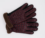Women's Warm Printed Dark Red Gloves | HAL-169-DR