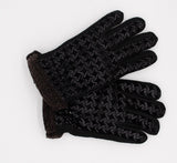 Women's Warm Printed Black Gloves | HAL-169-BL