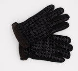 Women's Warm Printed Black Gloves | HAL-169-BL