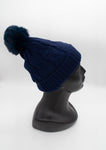 Women's / Teenager Insulated Dark Blue Beanie with Fluffy Pompom | HAL-155-DB