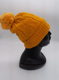 Women's / Teenager Insulated Mustard Beanie with Fluffy Pompom | HAL-155-MUY