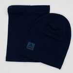 Dark Blue Beanie and Tube Scarf with Patch | 17AD58-DB