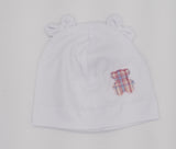 Newborn White Beanie with Bow Ears and Bear Patch -0-12 months| HAL-236-W