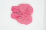 Womens Open Toe Pink Slippers with Fluffy Cuff | 36P-P