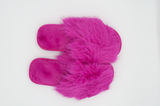 Womens Open Toe Fuchsia Slippers with Fluffy Cuff | 36P-F