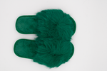 Womens Open Toe Green Slippers with Fluffy Cuff | 36P-GR