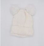 White Girls' Minky Beanie with Two Pom-Pom ~ 2-6 years | 083-W
