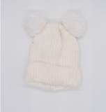 White Girls' Minky Beanie with Two Pom-Pom ~ 2-6 years | 083-W