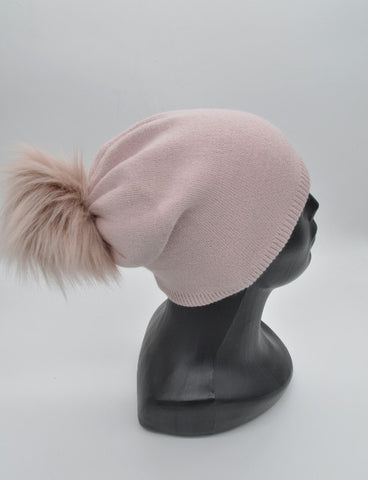 Women's / Teenager Light Pink Beanie with Pompom | 12K3653-LP