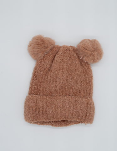 Caramel Girls' Minky Beanie with Two Pom-Pom ~ 2-6 years | 083-CA